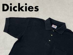 ☆送料無料☆ Dickies ディッキーズ USA直輸入 古着 半袖 無地 胸ポケット付 ポロシャツ メンズ M ブラック トップス 中古 即決