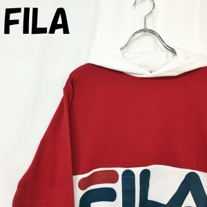 【人気】FILA/フィラ ビッグロゴ プルパーカー レッド×ネイビー サイズM/S1830