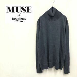 1N1566-K◆日本製 MUSE de Deuxieme ミューズドゥーズィエムクラス タートルネック長袖ニットトップス◆グレー 無地 薄手 ウール100%