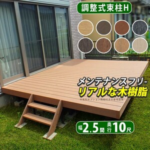 ウッドデッキ 人工木 縁台 セット DIY デッキ 庭 ベランダ 2.5間×10尺 屋根 調整式束柱H 樹脂 四国化成 ファンデッキHG