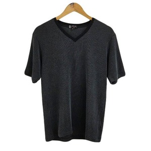 ミッシェルクラン MICHEL KLEIN Tシャツ カットソー プルオーバー Vネック ストライプ 半袖 48 黒 グレー ブラック メンズ