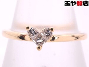 スタージュエリー 美品 ダイヤ 0.05ct ハート リング 7号 K18YG イエローゴールド