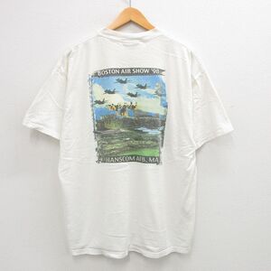 XL/古着 リー Lee 半袖 ビンテージ Tシャツ メンズ 90s ボストン エアーショー 航空機 コットン クルーネック 白 ホワイト 2