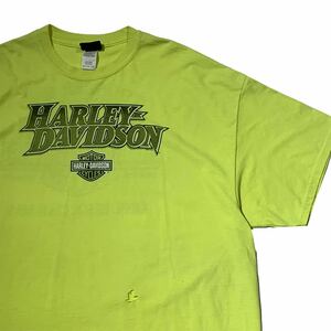 希少 00s ビンテージ Harley Davidson 両面プリントTシャツ ハーレーダビッドソン イエロー ハーレーT バイク 2000年代