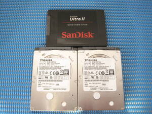 ◆ １円スタート！ SanDisk 2.5インチ SSD ４８０GB / TOSHIBA HDD ５００GB　SATA　フォーマット済み　まとめて３個　匿名配送 　◇◆