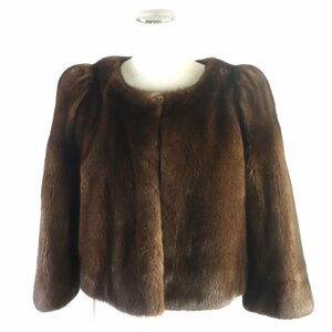 極美品 FOXEY フォクシー 33206 ミンク MINK ノーカラー ショート丈 本毛皮ジャケット ダークブラウン 38 日本製 正規品 レディース