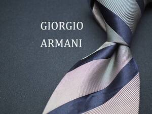 美品【GIORGIO ARMANI ジョルジオアルマーニ】 C1705 シルバー ネイビー SILK ブランド ネクタイ 古着 良品