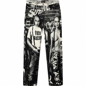 ☆ 19SS Supreme シュプリーム Jean Paul Gaultier Fuck Racism Jean ジャンポール ゴルチエ 総柄 デニム パンツ ゴルチェ ホワイト白32CSD