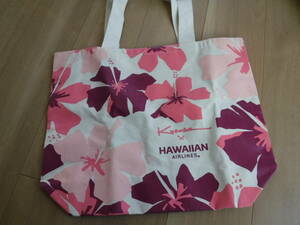 税不要特価 新品!HAWAIIAN AIRLINES ハワイアンエアラインズ ハワイアン航空 大きめロゴ＆ハイビスカス柄 肩～OK 大きめ トートバッグ♪