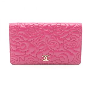 シャネル カメリア ブランドオフ CHANEL ラムスキン（羊革） 二つ折り長財布 ラムスキン 中古 レディース