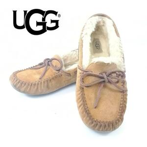 hws00436 アグ UGG ダコタ ムートン モカシン ドライビングシューズ スエード リボン 24cm ブラウン オーストラリア