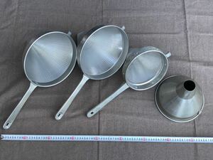 【中古品】濾し器 スープ濾し 3点＋広口 ロート 1点セット