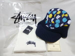 【未使用・タグ付き 2点セット】ステューシー STUSSY ホワイト系 & サマンサタバサ Samantha Thavasa ネイビー系【帽子 ニット帽】