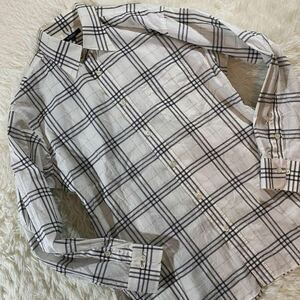 極美品/希少!! LLサイズ●バーバリーロンドン 長袖シャツ ボタン BURBERRY LONDON 格子柄 チェック 総柄 白 XL 三陽商会 トップス 