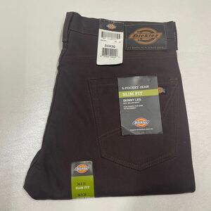 W34 未使用 濃茶色 DICKIES ディッキーズ 5 POCKET DENIM スリムスキニージーンズ WP810 USA 直輸入 1