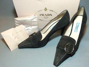 新品 プラダ ベルト レザー パンプス 37 茶 ブラウン PRADA 革靴 シューズ