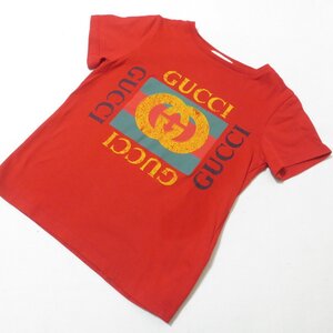 BM98　美品　GUCCI　グッチ　チルドレンズ　レッド　ロゴ　GG　プリント　半袖　Tシャツ　4　キッズ　子供服　110cm　イタリア製　【