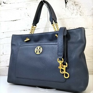 4 96Φ 【 TORY BURCH 】 トリーバーチ ロゴメタル ゴールド金具 レザー 2way ショルダーベルト付 ハンドバッグ 手提げ 婦人鞄 商品ランクB