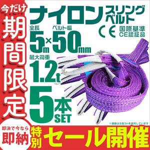 【数量限定セール】スリングベルト 5m 耐荷重1.2t 幅50mm 5本セット 玉掛け 吊りベルト ナイロンスリング 運搬用 吊具 ラッシング クレーン