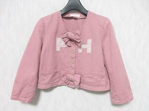 BABY PINK HOUSE ピンクハウス ノーカラージャケット リボン 子供 M ピンク　kn1334