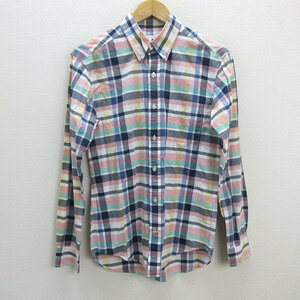 z■ユナイテッドアローズ/UNITED ARROWS GLR 長袖BDチェックシャツ【M】紺ピンク系/men