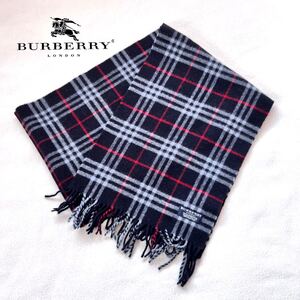 バーバリー マフラー BURBERRY LONDON ノバチェック ネイビー ラムウール イギリス製 ユニセックス メンズ レディース