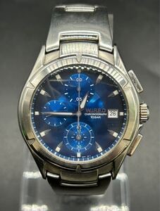 (N)SEIKO セイコー ワイアード WIRED 丸型クロノグラフ メンズ腕時計 青 ブルー 7T92-0BX0 不動品