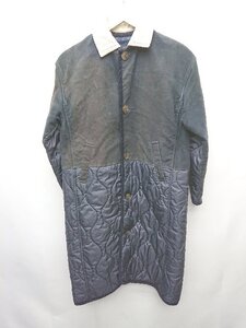 ◇ LAVENHAM × BRISBANE MOSS キルティング 切替 異素材 長袖 コート サイズ34 ネイビー ブラック レディース P