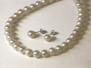 まつよ 花珠貝パールネックレス ピアスセット 45cm 白真珠ホワイトカラー9ミリ45センチピアス koawhpn-09-45-pias