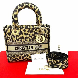 未使用保管品 Christian Dior ディオール LADY D-LITE ミディアム キャンバス 2way レオパード 柄 ハンドバッグ ショルダーバッグ d39-5