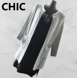 クーポンで300円OFF★CHIC ラメ入 ロングカーディガン＆ファー付ワンピース セット