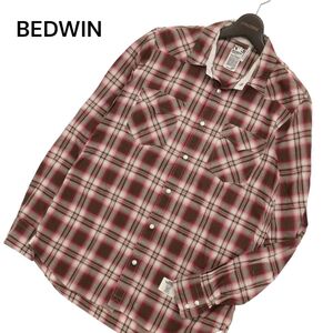 BEDWIN & THE HEARTBREAKERS ベドウィン 通年 長袖 ウエスタン チェック シャツ Sz.3　メンズ 日本製　C4T05578_6#C