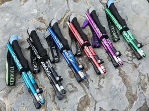 ☆新品2本セット登山ウォーキング軽量トレッキングポールステッキ杖アルミ製リハビリ散歩階段コンパクトストックかばん収納アウトドア用