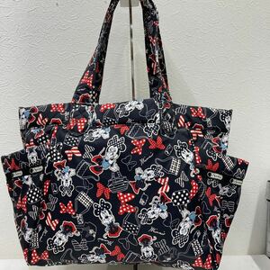 □44−1864 LeSportsac レスポートサック トートバッグ 肩掛け ミニー ディズニー ブラック系 黒 赤 マザーズバッグ 大容量 レディース