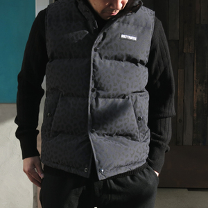 WACKO MARIA ワコマリア レオパード 豹柄 ダウンベスト Ｌ ブラックネイビー LEOPARD DOWN VEST 15FW-WMO-OD12