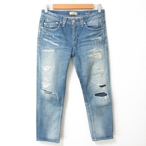 良品 YANUK ヤヌーク CECIL セシル ストレッチ クラッシュ加工 クロップド デニムパンツ ジーンズ 57151056 W25 ライトブルー ◆