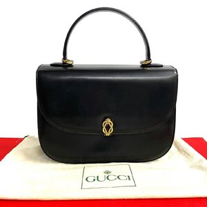 極 美品 袋付き GUCCI グッチ オールドグッチ ヴィンテージ モチーフ 金具 カーフ レザー 本革 ハンドバッグ ミニ トートバッグ 黒 29062