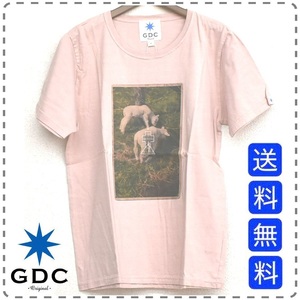 男女兼用 ユニセックス メンズMサイズ ピンク 日本製 GDC ジーディーシー 半袖プリントTシャツ 綿100% ゴート 羊 全国送料無料 A618