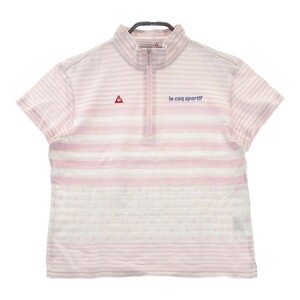 LECOQ GOLF ルコックゴルフ ハーフジップ 半袖 Tシャツ ボーダー柄 ピンク系 M [240101253057] ゴルフウェア レディース