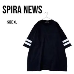 ［i302］ スパイラルニュース　Tシャツ　XL 大きいサイズ　ライン　良品