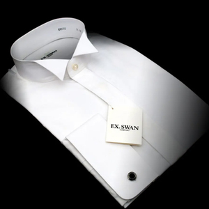 新品　EX.SWAN イーエックススワン ウィングカラー 長袖ドレスシャツ　白　M 日本製　比翼仕立て　ダブルカフス　社交ダンス