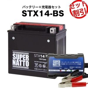 【バッテリー＋充電器セット】STX14-BS シールド型 ◆ スーパーナット充電器 ◆ スーパーナット