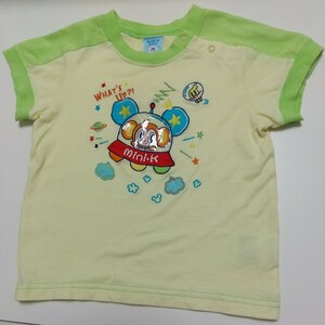 【送料無料】 MINI-K BABY ミニケー ベビー 半袖Tシャツ 90サイズ 男の子 綿100 クリーム色 黄緑 首元スナップ付き 刺繍 カラフル 可愛い