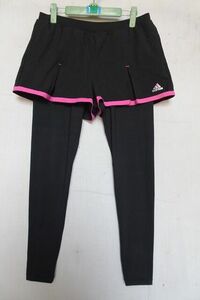 adidas/アディダス/インナータイツ付ショートパンツ/ボックスプリーツ/裾ピンクライン入/スポーツ/黒/ブラック/Lサイズ(6/12R6)