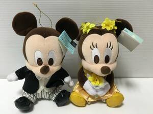  ♪Disney ディズニー ミッキーマウス＆ミニーマウス ぬいぐるみ 2点 結婚式バージョン タグ付 中古 (NF241112) 252-259