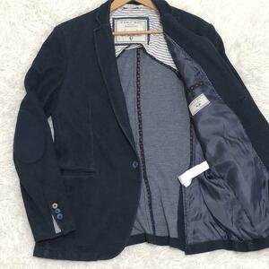 XXL相当◎ストレッチ性×デニム◎ZARA MAN ザラ テーラードジャケット エルボーパッチ 52サイズ 青 デニム地 大きいサイズ メンズ 2B