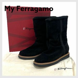 箱保存袋付き My Ferragamo マイフェラガモ MY MOON スエードレザー ムートンブーツ レディース