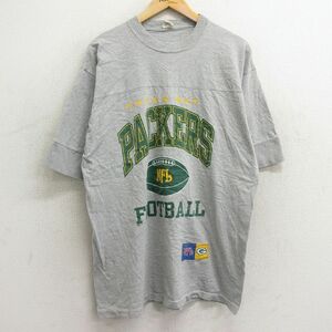 XL/古着 半袖 ビンテージ フットボール Tシャツ メンズ 90s NFL グリーンベイパッカーズ コットン クルーネック グレー 霜降り アメフト ス