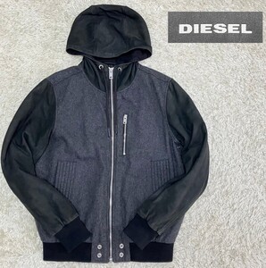 【羊革★】Мサイズ 美品 DIESEL ラムレザースウェード切替ウールフルジップパーカー/フーデッドジャケット◆ディーゼル (11)