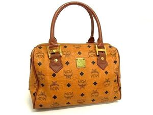 1円 ■美品■ MCM エムシーエム モノグラム ヴィセトス柄 レザー ミニボストン ハンドバッグ ミニバッグ レディース ブラウン系 FJ2504